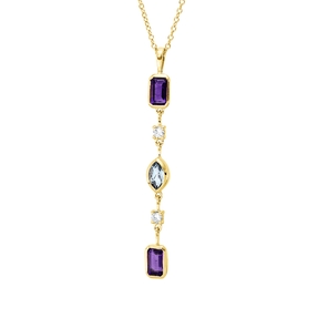 Collier aus 750 Gelbgold 3 Aquamarine 0,72ct blau 2 Brillanten 0,07ct TW-SI L:45cm