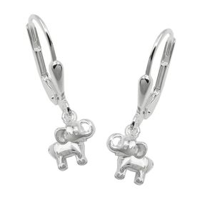 Paar kleine Ohrhänger Ohrringe mit Elefanten 21x7mm 925 Silber glänzend Kinder