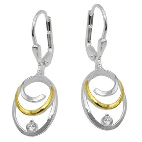 Paar Ohrhänger ovale Ohrringe 32x11mm mit Zirkonia aus 925 Silber teilvergoldet