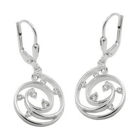 Paar Ohrringe Ohrhänger Brisur Spirale mit Zirkonias 32x13mm aus 925 Silber