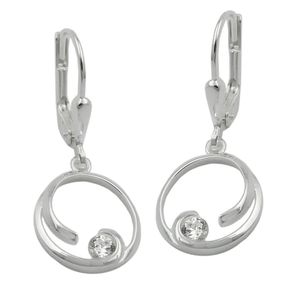 Paar Ohrringe Ohrhänger 28x11mm Kreise mit Spiralen Zirkonia 925 Silber