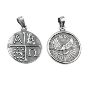 Anhänger Medaille Taube christliche Symbole 15mm aus 925 Silber geschwärzt