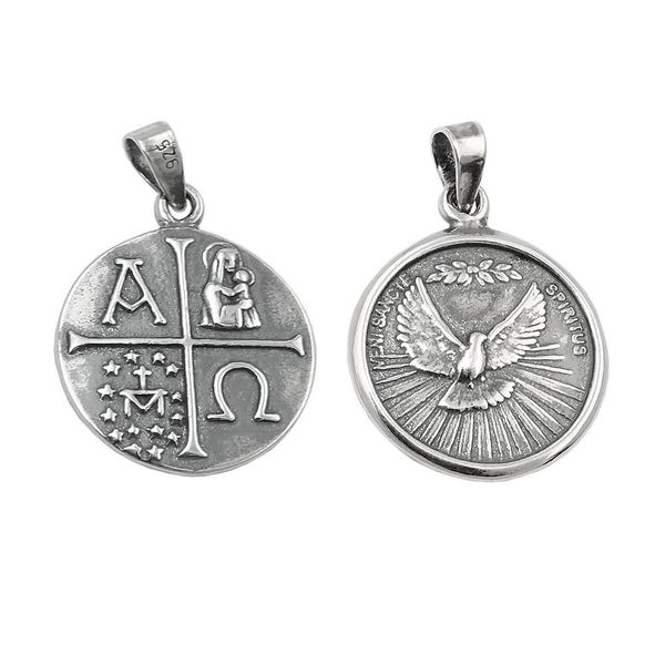 Anhänger 15mm Medaille Taube christliche Symbole geschwärzt 925 Silber