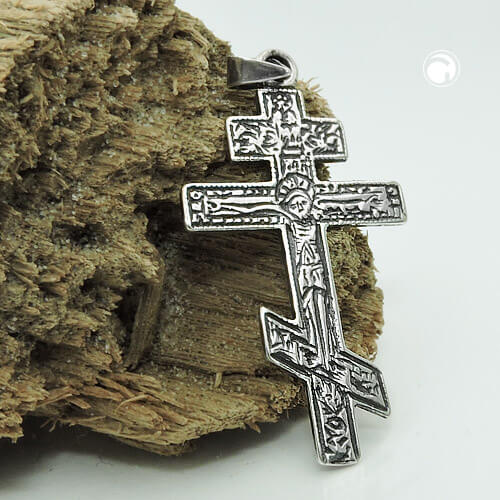 Anhänger 30x18mm russisch-orthodoxes Kreuz geschwärzt 925 Silber