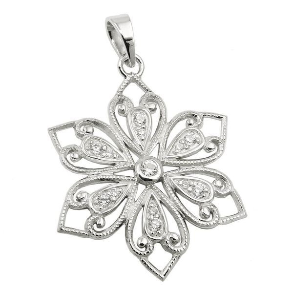 Anhänger 24mm filigrane Blume mit Zirkonias glänzend rhodiniert 925 Silber