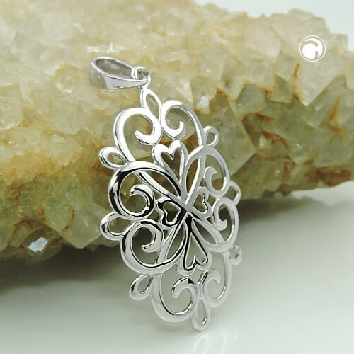 Anhänger 27x19mm filigrane Blume glänzend rhodiniert 925 Silber