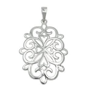 Anhänger filigrane Blume 27x19mm Ornament 925 Silber rhodiniert glänzend