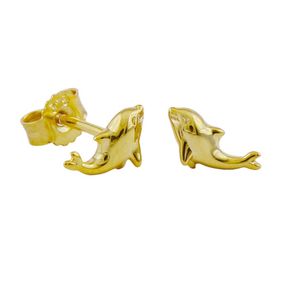 Paar Ohrstecker Ohrringe 8x4mm kleine Delfine aus 9Kt 375 Gold Gelbgold glänzend