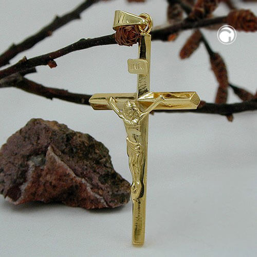 Anhänger 30x18mm Kreuz mit Jesus 9Kt 375 Gold