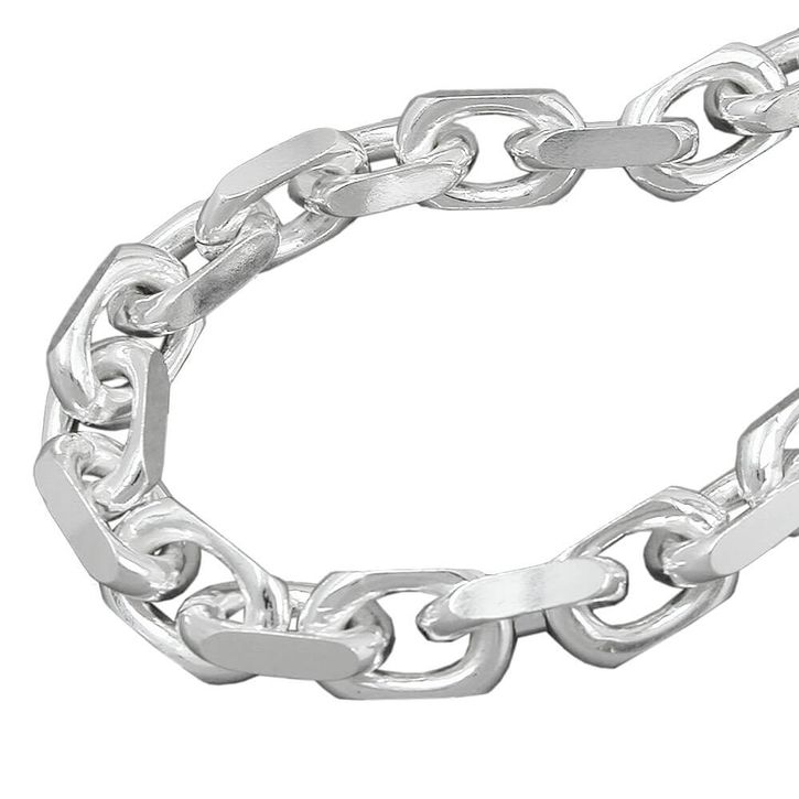 Armband 8x8mm Ankerkette 4x diamantiert 925 Silber 23cm