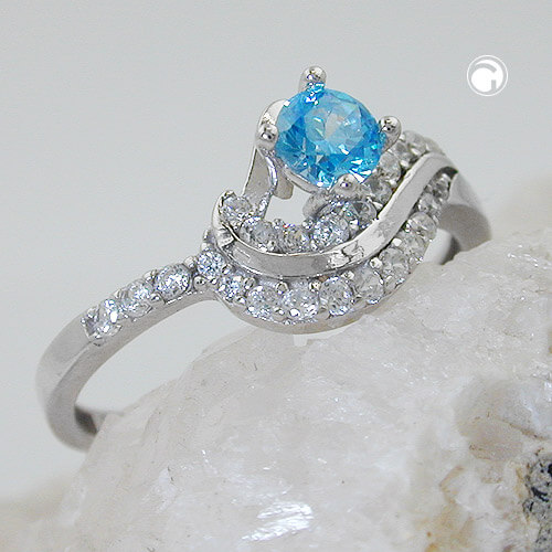 Ring Zirkonia aqua und weiß 925 Silber