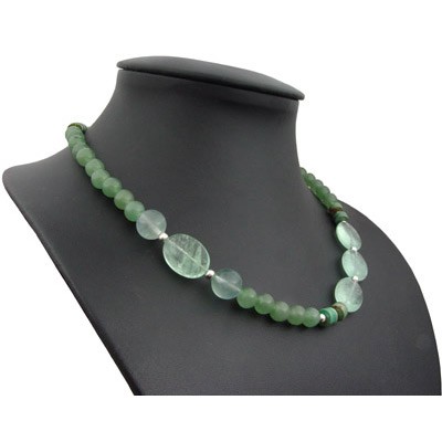 Kette Fluorit Türkis Aventurin 925 Silber