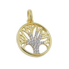 Anhänger, 15mm Baum des Lebens Lebensbaum mit weißen Zirkonia, 375 Gold Gelbgold