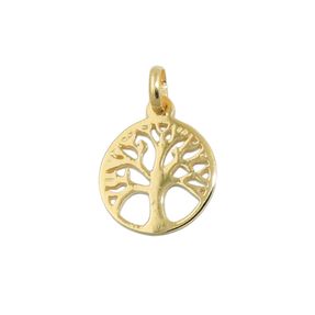 Anhänger Halsschmuck 12mm Baum des Lebens Lebensbaum, rund, 375 Gold Gelbgold