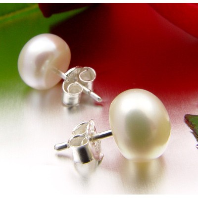 Ohrstecker aus Perlen und 925 Silber 9,0-9,5 mm