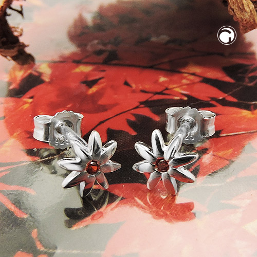 Ohrstecker Blume rot-orange Zirkonia 925 Silber