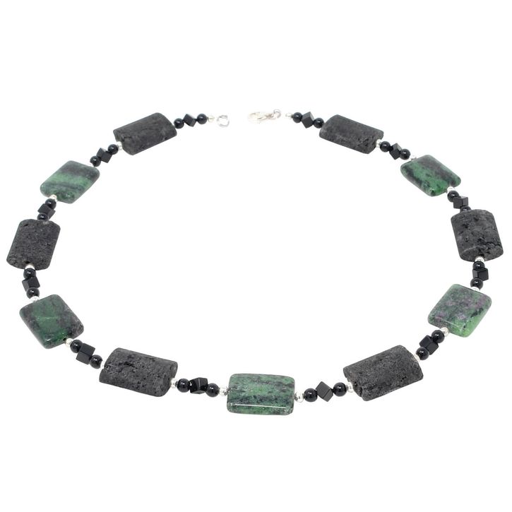 Kette Rubin-Zoisit Lava Onyx und 925 Silber