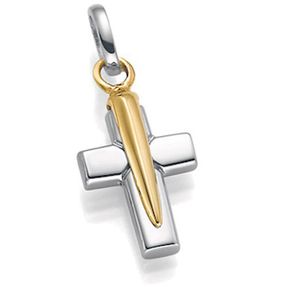 Goldkreuz Anhänger Kreuz aus 585 Gold Gelbgold & Weißgold bicolor Unisex