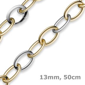 13mm Kette Collier Weitanker aus 585 Gold Weißgold & Gelbgold 50cm Goldkette