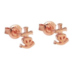 Ohrstecker Ohrringe Glaube-Liebe-Hoffnung Kreuz-Herz-Anker, rose, 925 Silber