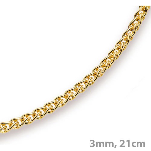 3mm Armband Zopfkette 585 Gold 21cm