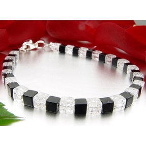 Armband aus Onyx & Bergkristall & 925 Silber schwarz weiß fein Armschmuck Armband aus Onyx & Bergkristall & 925 Silber schwarz weiß fein Armschmuck