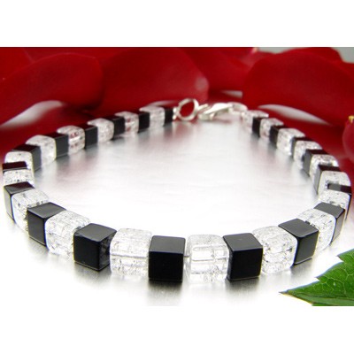 Armband aus Onyx und Bergkristall und Silber