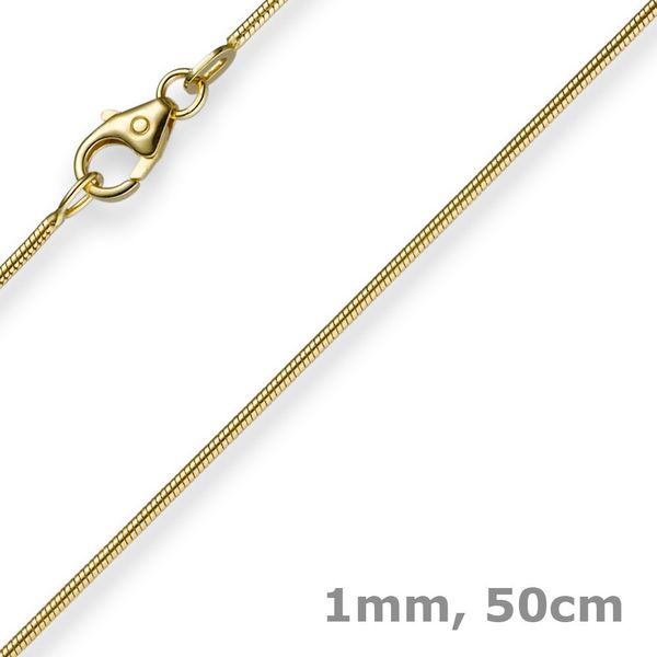 1mm Schlangenkette 585 Gelbgold 50cm