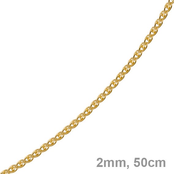 2mm Zopfkette 585 Gelbgold 50cm