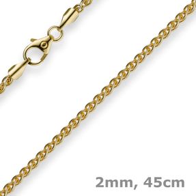 2mm Zopfkette Kette Collier aus 585 Gold Gelbgold Goldkette 45cm