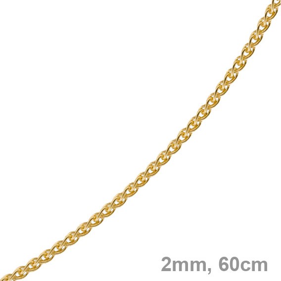 2mm Zopfkette 750 Gelbgold 60cm