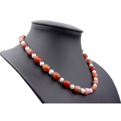 Kette aus Feuerachat und Perlen 925 Silber