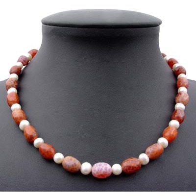 Kette aus Feuerachat und Perlen 925 Silber