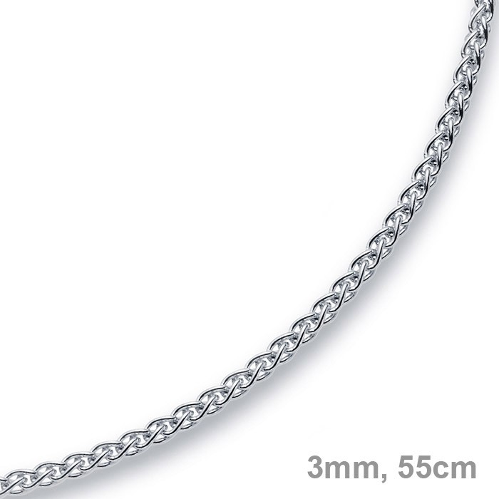 3mm Zopfkette 585 Weißgold 55cm