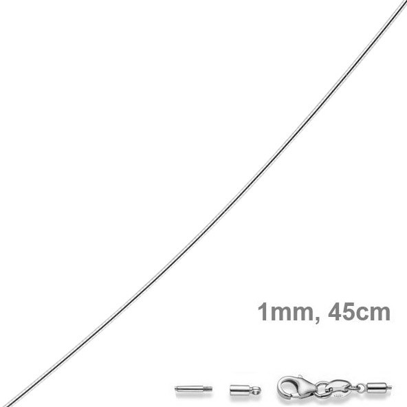 1mm Halsreif aus 585 Weißgold 45cm