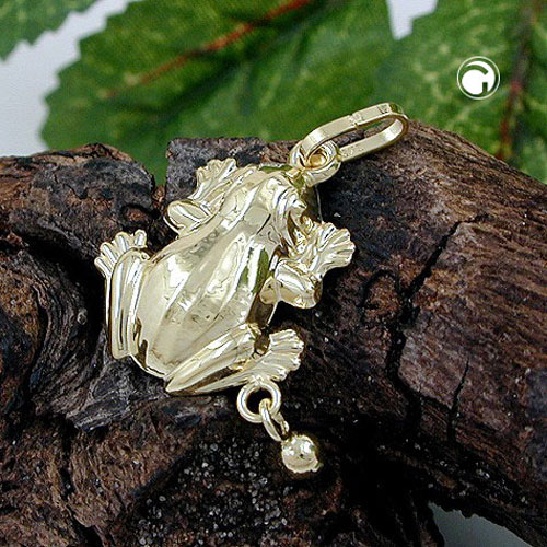 Anhänger für Kinder Frosch Kugel 375 Gelbgold