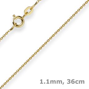 1,1mm Rund-Ankerkette Kette Collier 585 Gold Gelbgold Goldkette 36cm