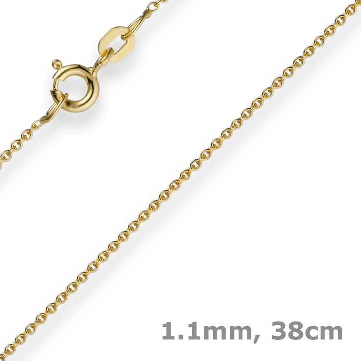 1,1mm Rund-Ankerkette 585 Gelbgold 38cm