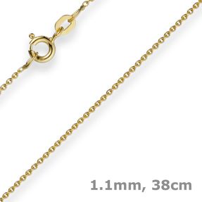 1,1mm Rund-Ankerkette Kette Collier 585 Gold Gelbgold Goldkette 38cm Damen, Kinder