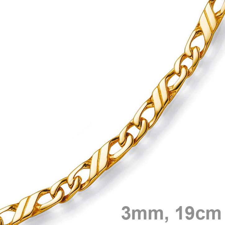 3mm Jeu-Armband 585 Gelbgold 19cm