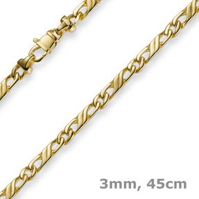 3mm Jeukette Kette Collier Halskette, 585 Gold Gelbgold massiv, 45cm