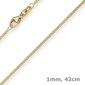 1mm feine Panzerkette 585 Gold Gelbgold, Kette Collier Halskette, 42cm