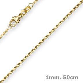 1mm feine Panzerkette 585 Gold Gelbgold, Kette Collier Halskette, 50cm