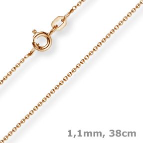 1,1mm Rund-Ankerkette 750 Gold Rotgold Kette Collier Halskette, 38cm