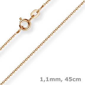 1,1mm Rund-Ankerkette 750 Gold Rotgold Kette Collier Halskette, 45cm