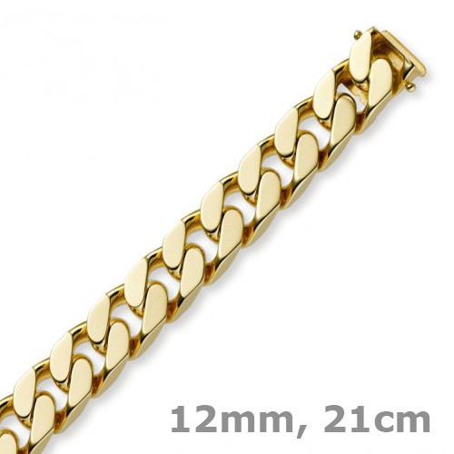 12mm Armband Panzerkette aus 585 Gelbgold 21cm