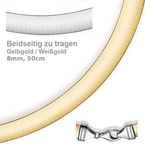 8mm Halsreif Wendeomegareif Collier flach, 585 Gold Gelbgold & Weißgold 50cm
