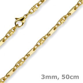 3mm Platte-Steigbügel Kette Collier Halskette, 585 Gold Gelbgold, 50cm