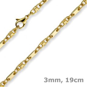 3mm Armband Armkette Platte-Steigbügelkette, 585 Gold Gelbgold, 19cm