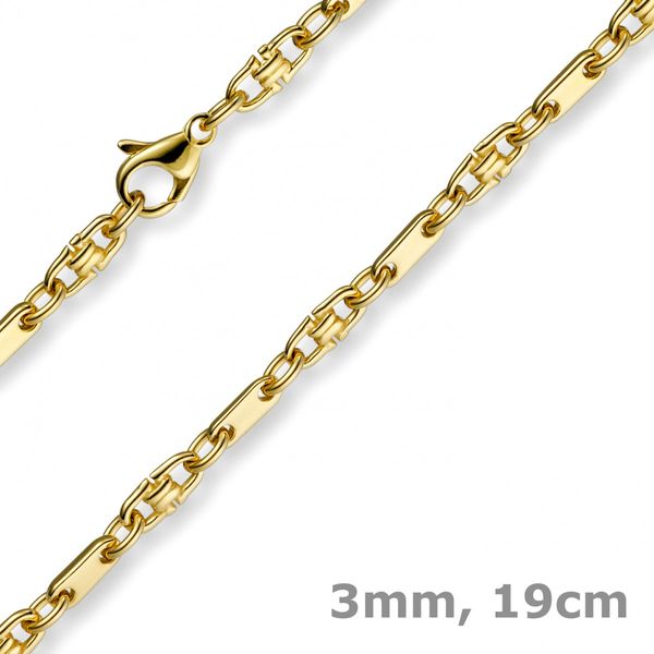 3mm Armband Platte-Steigbügelkette 585 Gold 19cm